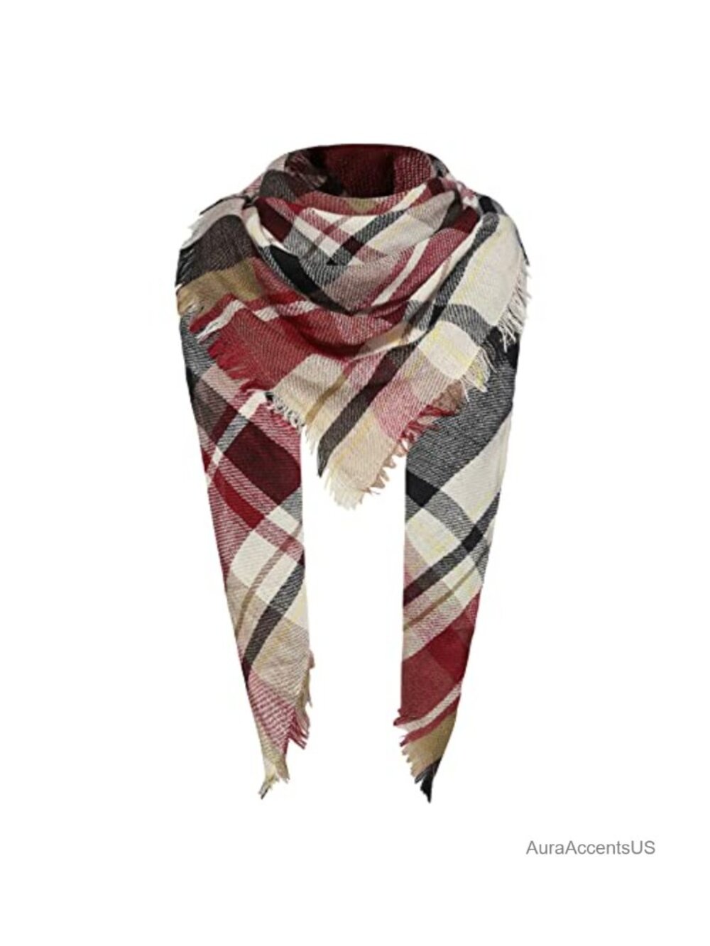 Triangle Plaid Scarf Shawl Wrap for Women - Acrylic Lightweight Warm Knit